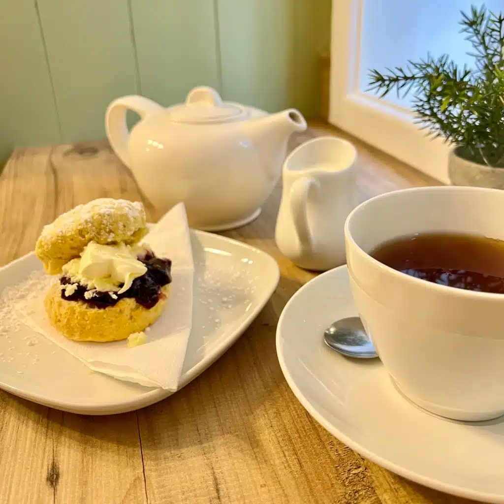 Cream Tea with a Scone filled with Jam and Cream