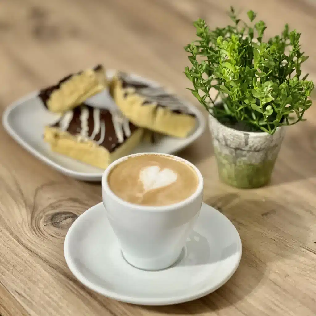 Coffee with Latte Art with Home-Made Shortbread